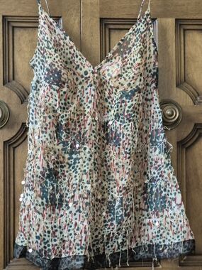 Women's Beige Printed Spaghetti-Strap Tank Top